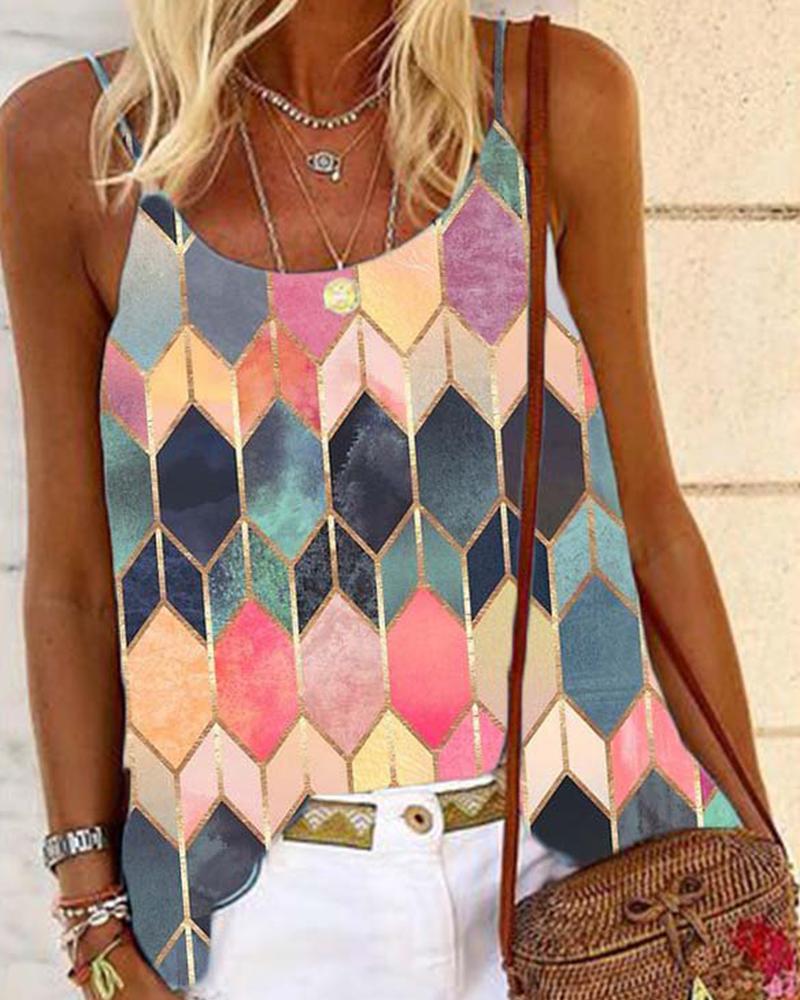 

Multicolor Diamond Lattice Print Sleeveless Tank