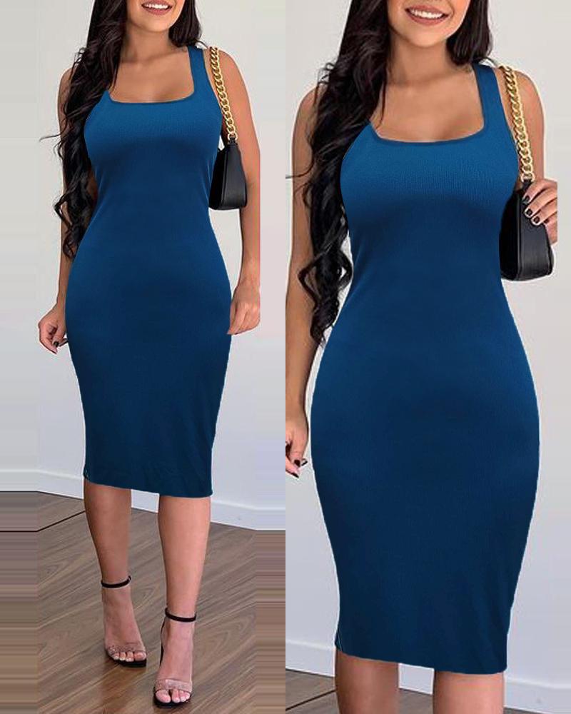 

Sleeveless Square Neck Midi Dress, Blue