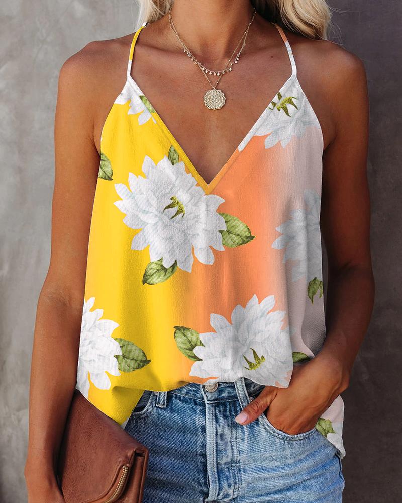 

Floral Ombre Print V-Neck Cami Top, Orange