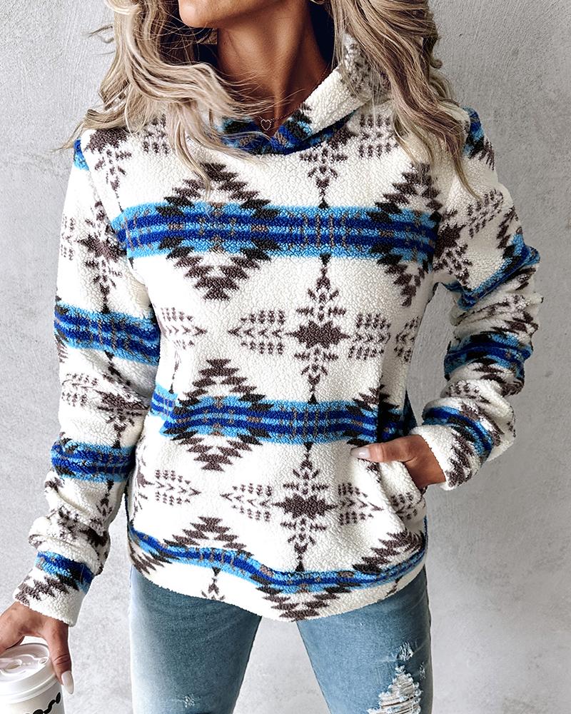 

Aztec Geometric Print Fleece Teddy Pullover Coat, Multicolor
