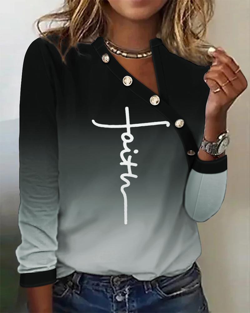 

Faith Ombre Print Long Sleeve Casual Top, Black