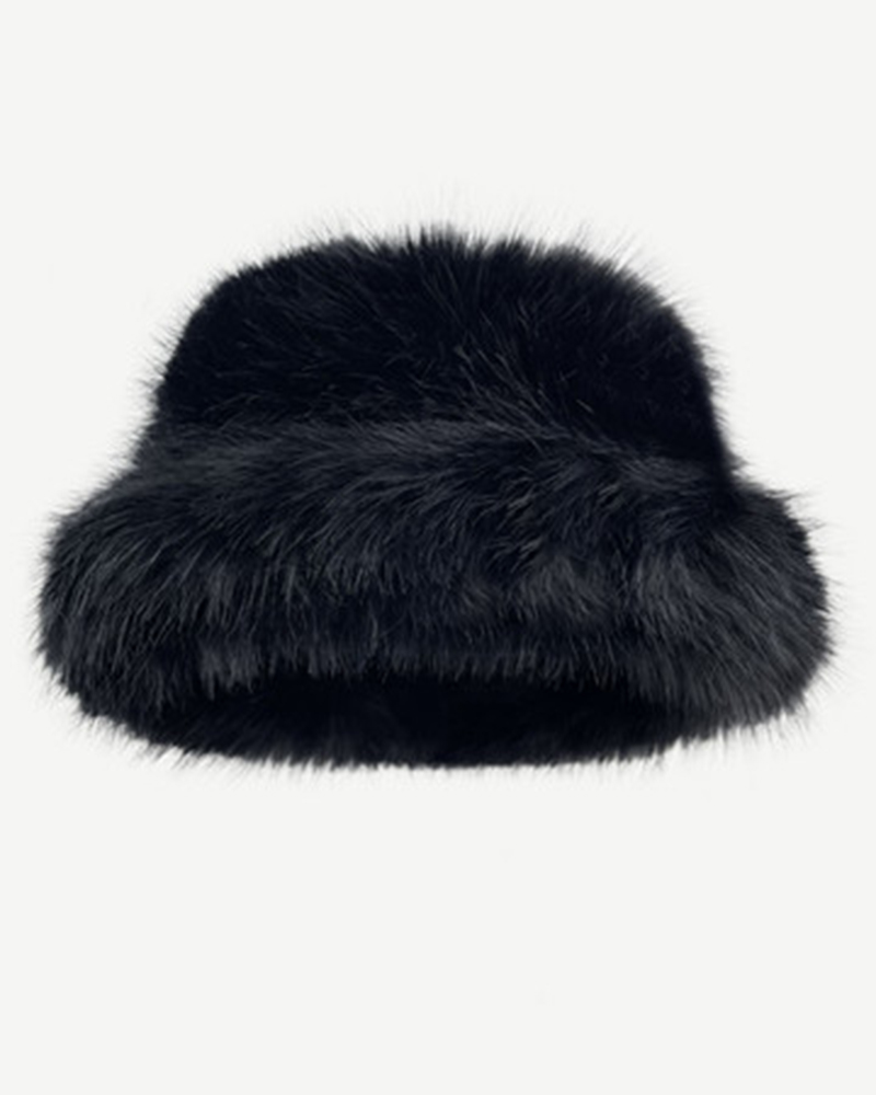 

Faux Fur Fluffy Winter Thermal Bucket Hat, Black