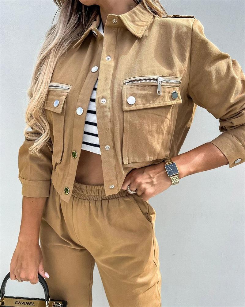 

Long Sleeve Zipper Pocket Detail Jacket, Khaki