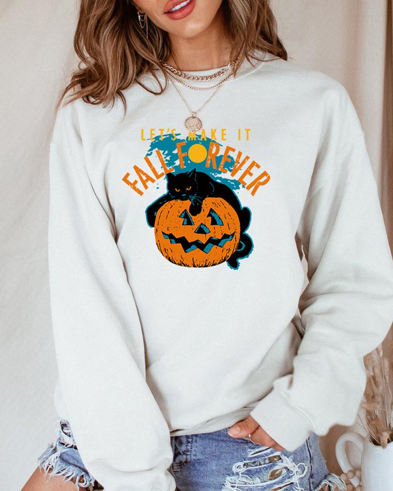 

Halloween Letter Pumpkin Print Long Sleeve Sweatshirt, White