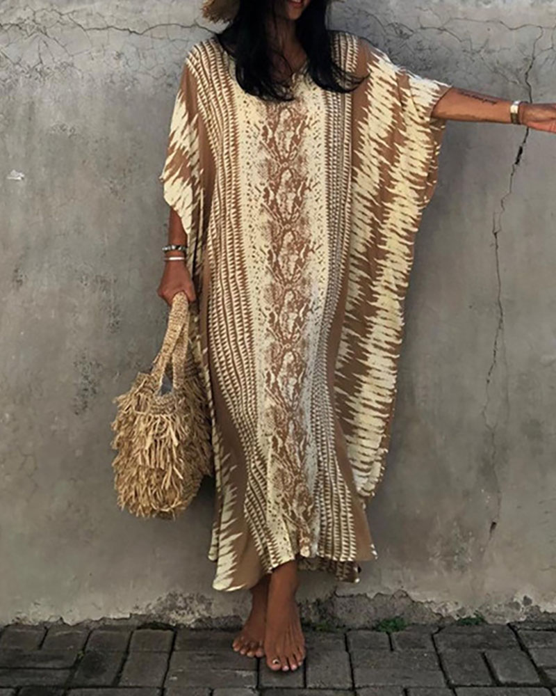 

Tie Dye Print High Slit Cover Up Dress, Khaki