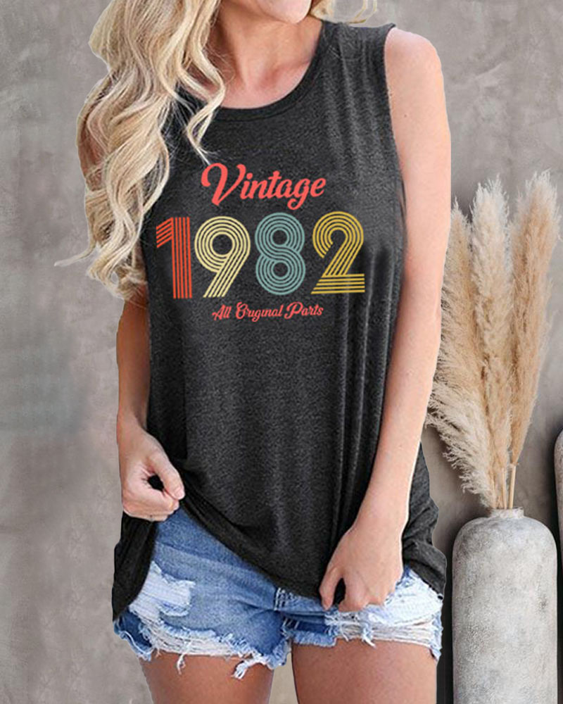

Letter Print Casual Tank Top, Dark grey