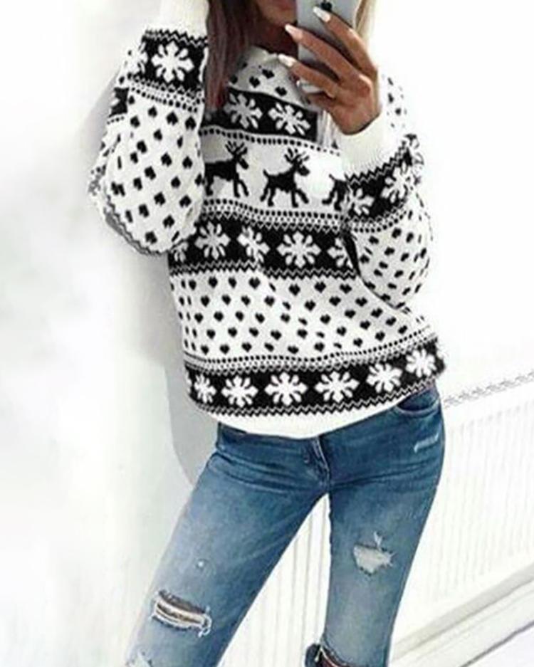 

Christmas Print Casual Sweatshirt, Red