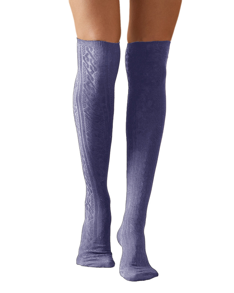 

Cable Knit Over The Knee High Long Socks, Purple