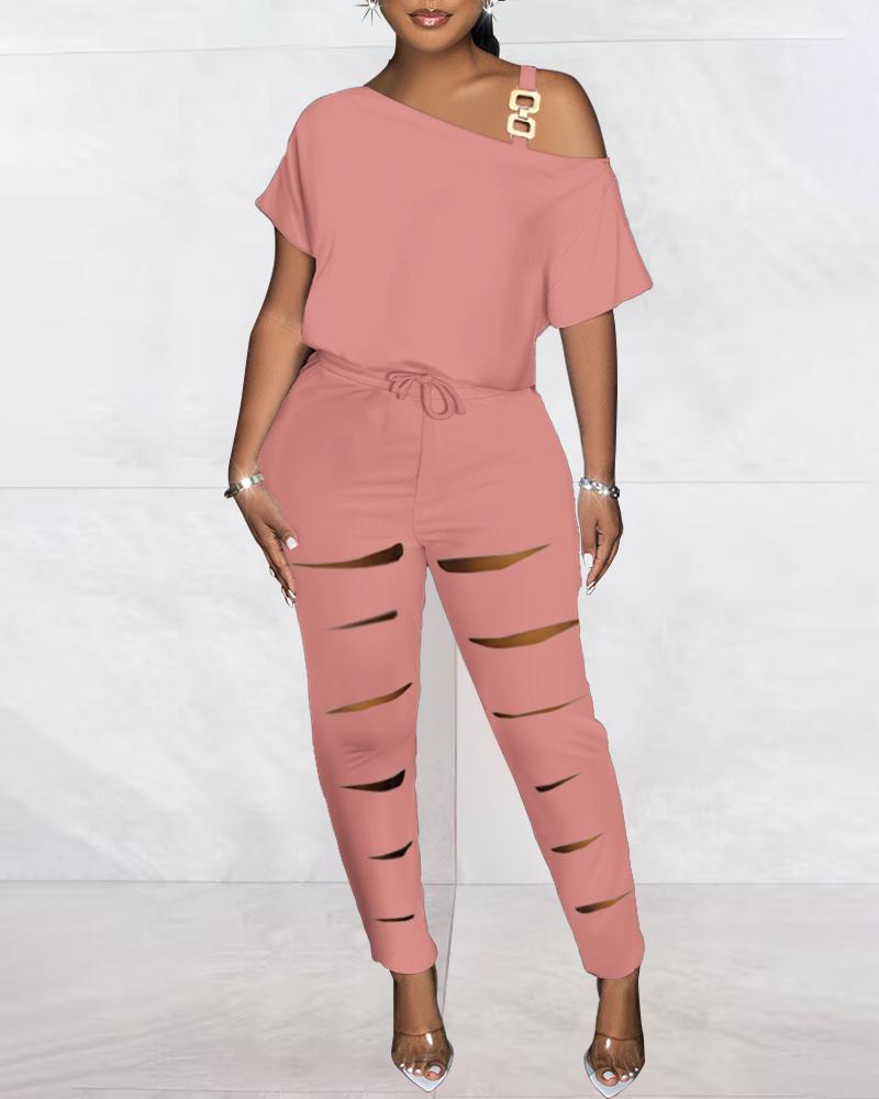 

Cold Shoulder Ladder Cutout Jumpsuit, Orange