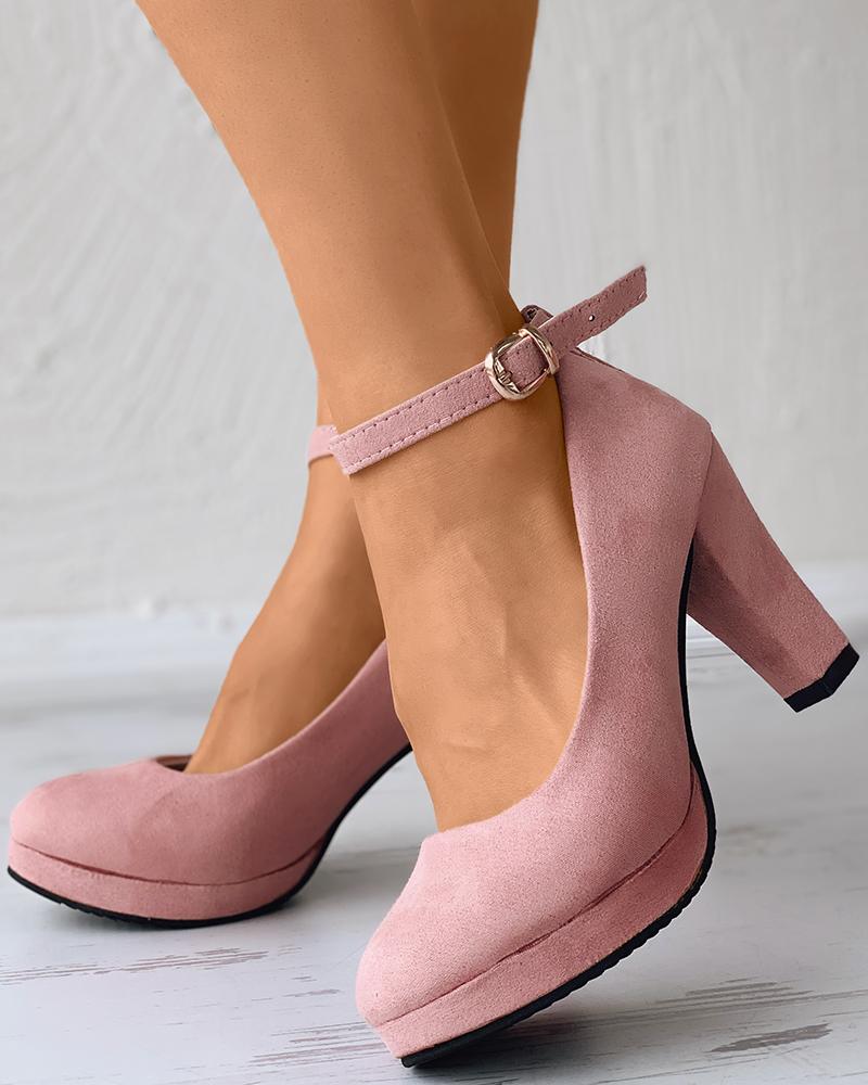 

Suede Ankle Strap Chunky Heels, Pink