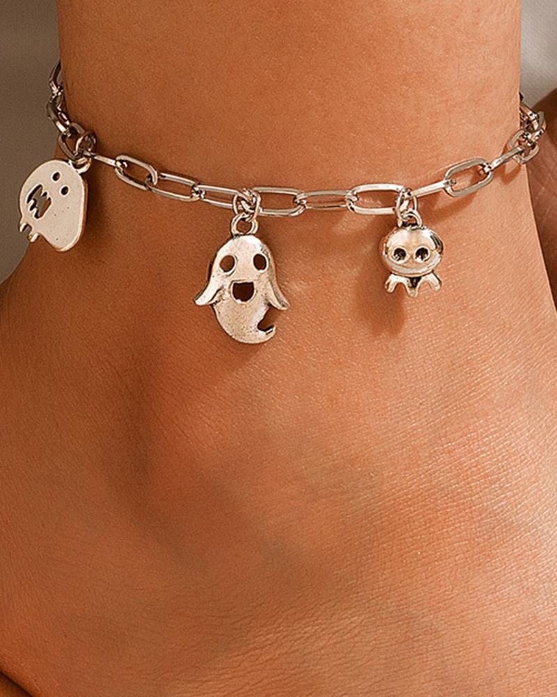 

1pc Halloween Ghost Pendant Chain Anklet, Silver