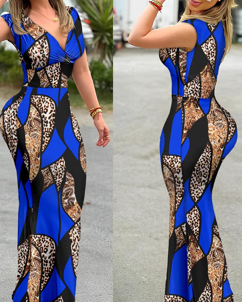 

Baroque Leopard Print Sleeveless Maxi Dress, Blue