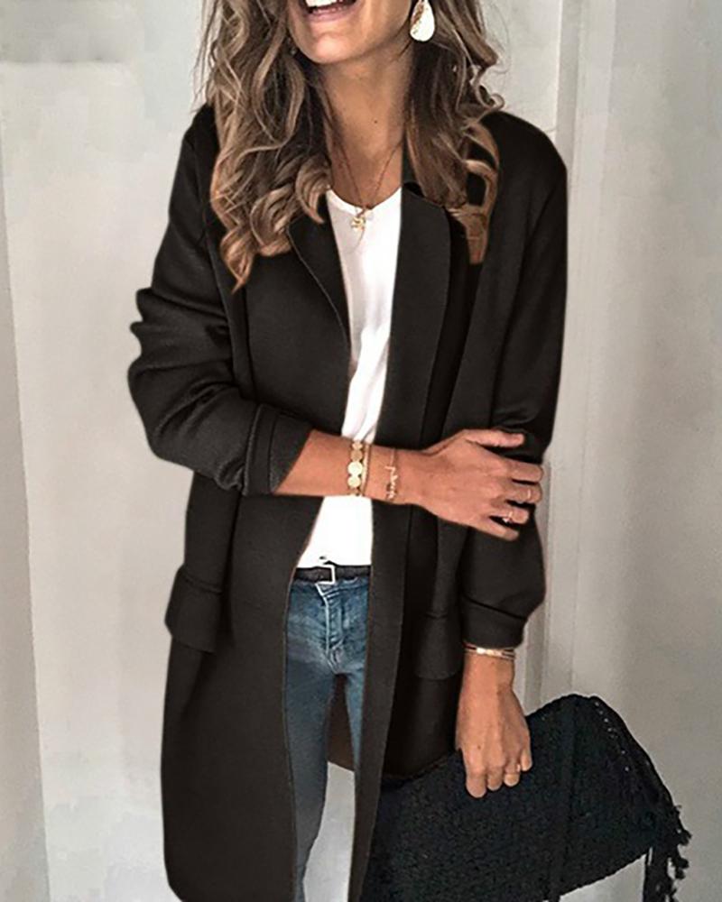

Solid Pocket Design Long Sleeve Blazer Coat, Black