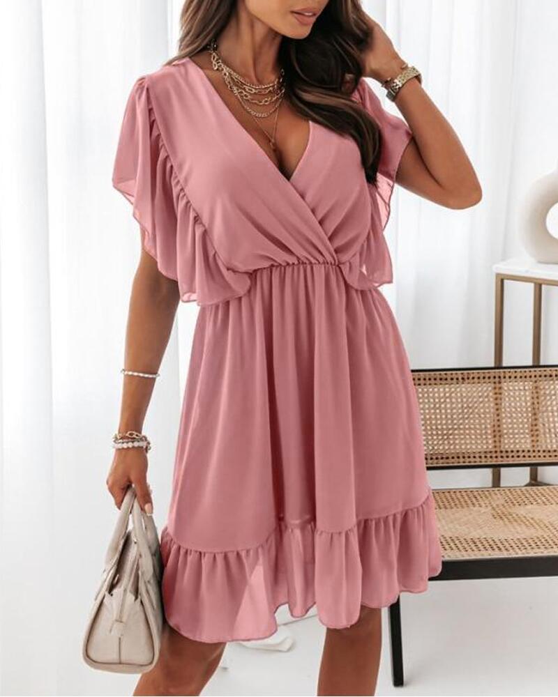 

Ruffle Hem Casual Wrap Dress, Pink