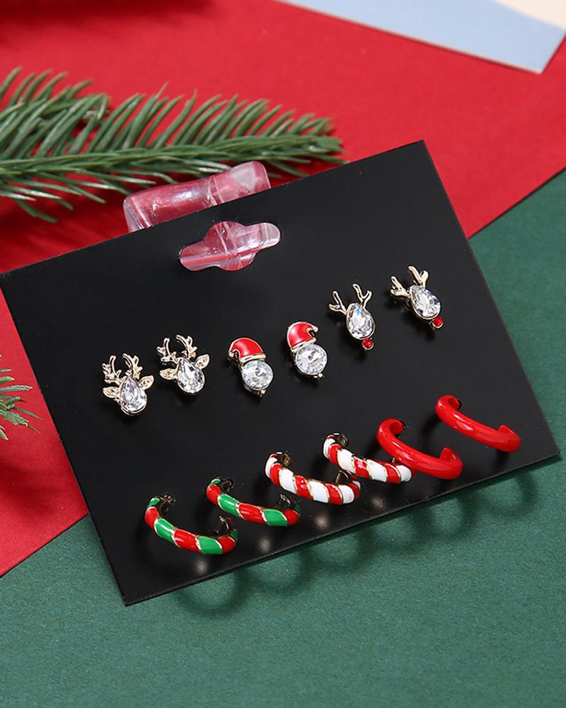 

6Pairs Christmas Elk Shaped Earrings Set, Red