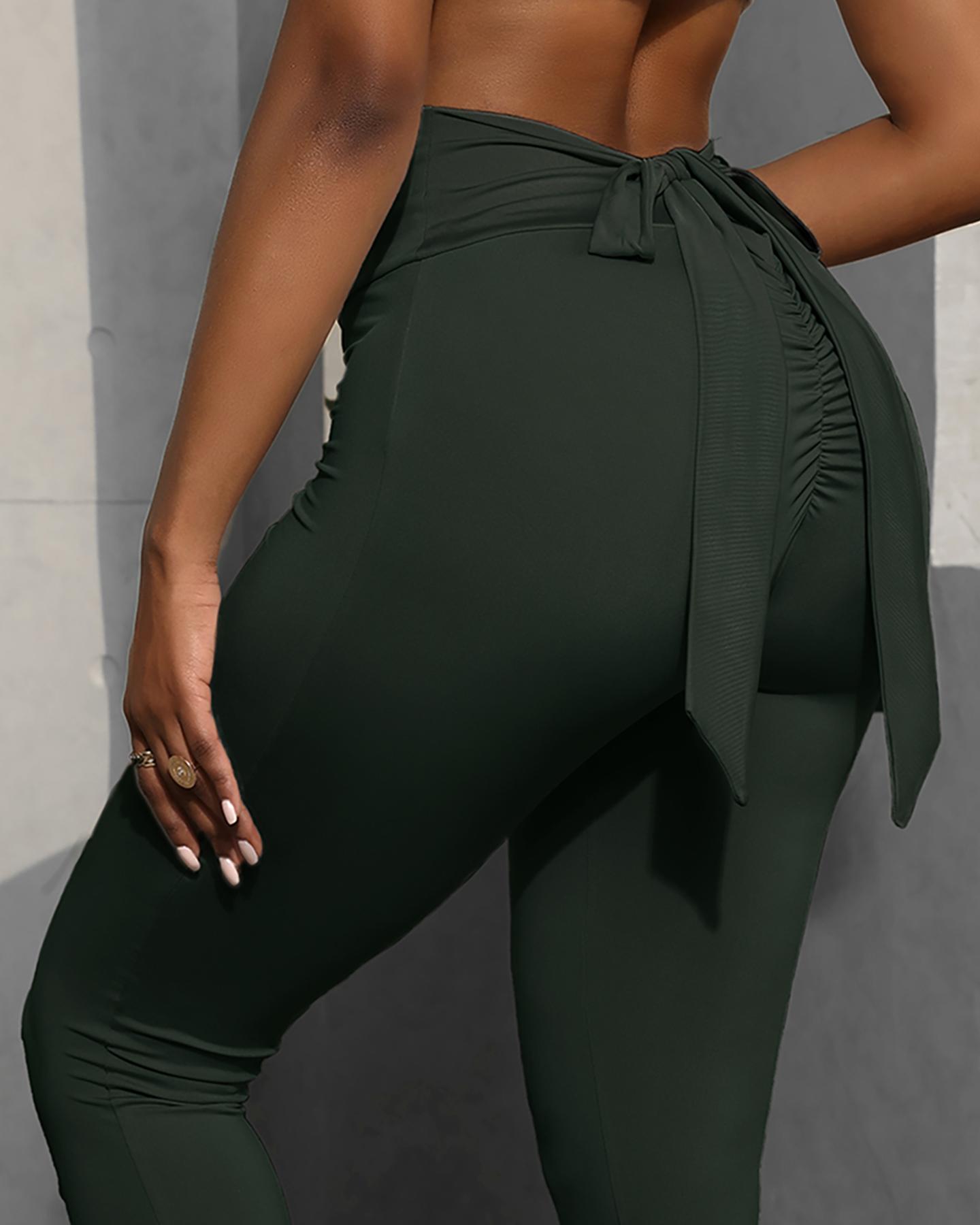 Leggings froncés à taille haute avec nœud papillon