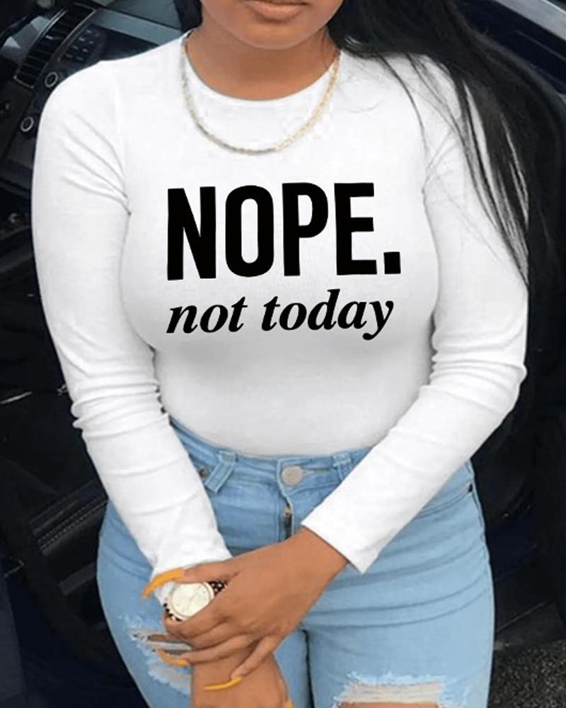 

Letter Print Long Sleeve Casual Top, White
