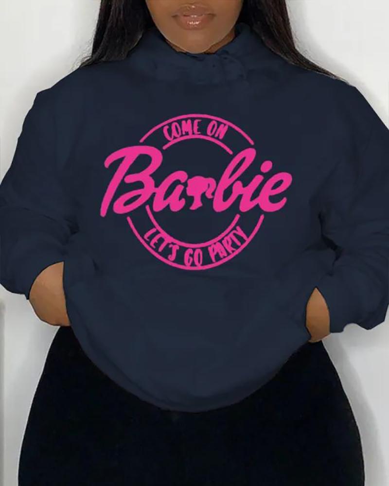 

Plus Size Come On Barbie Let's Go Party Print Drawstring Sweatshirt, Purplish blue