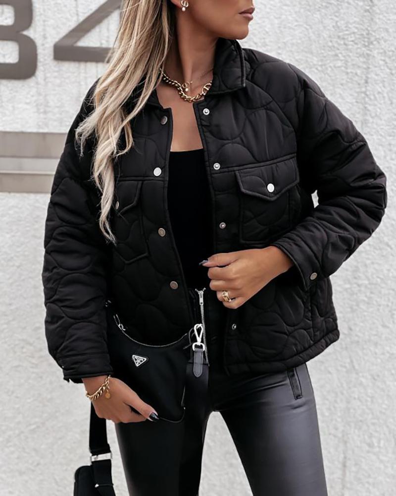 

Pocket Button Design Long Sleeve Coat, Black