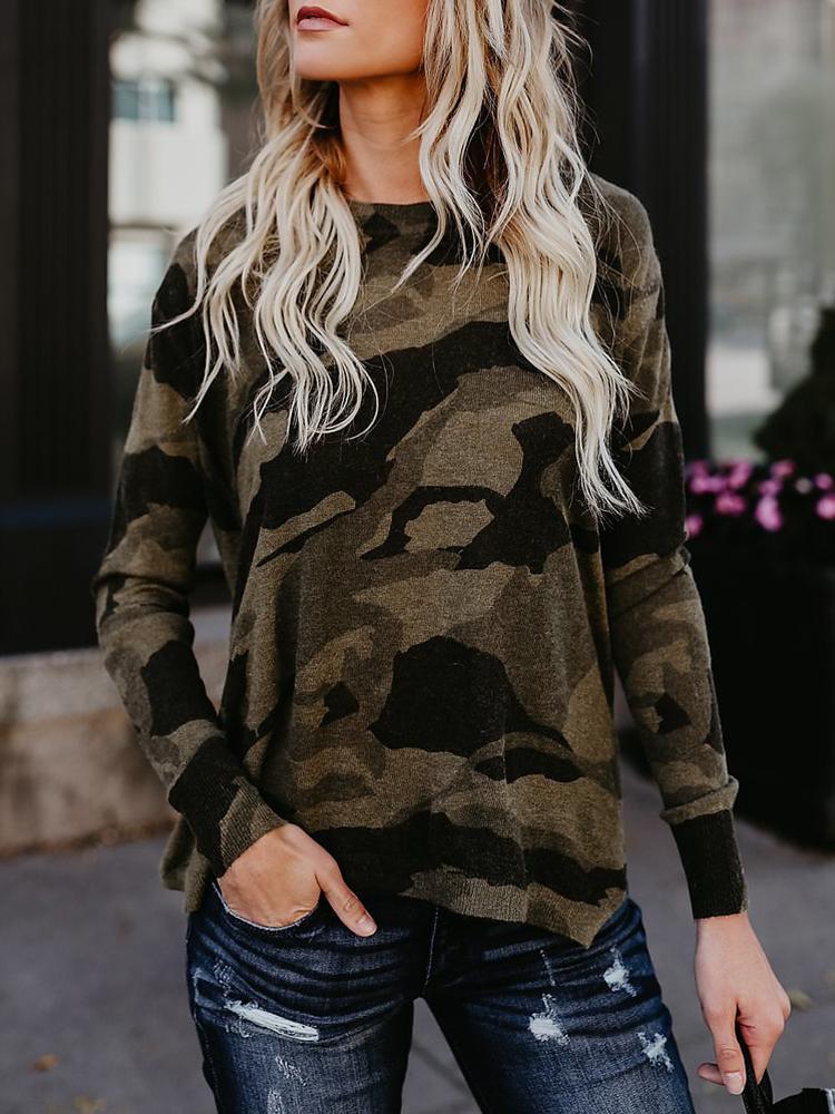 

Stylish Camouflage Print Flannel Top, Brown