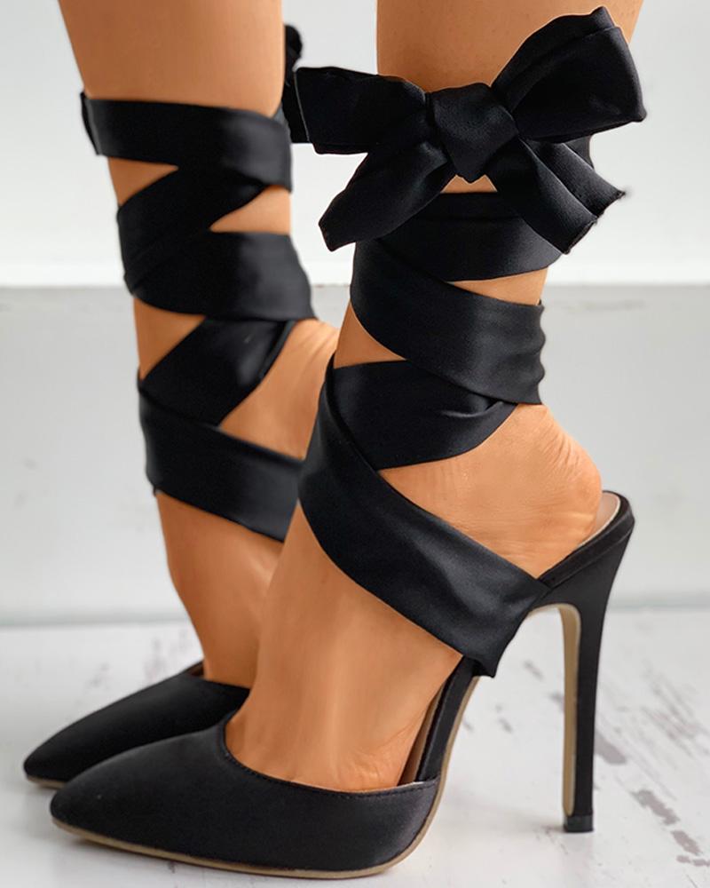 

Ribbon Bandage Close Toe Stiletto Heel, Black