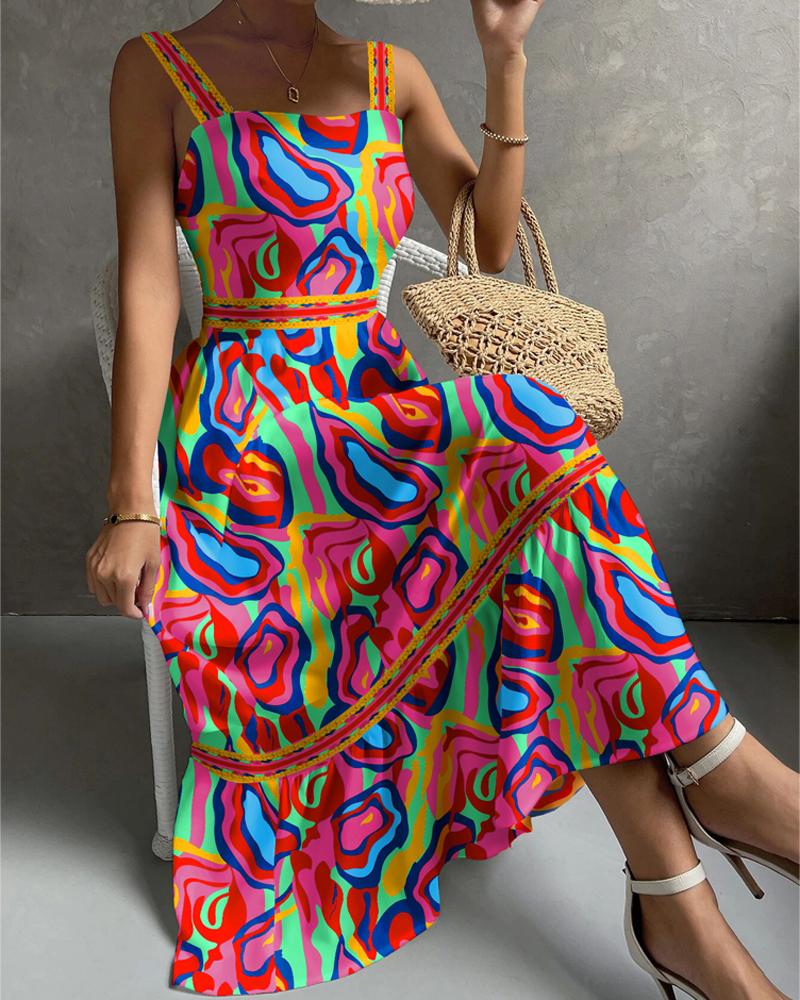 

Multi-Color Abstract Heart Print Sleeveless Maxi Dress, Hot pink