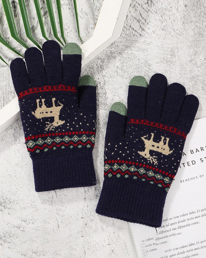 

1Pair Christmas Elk Pattern Knit Gloves, Style4