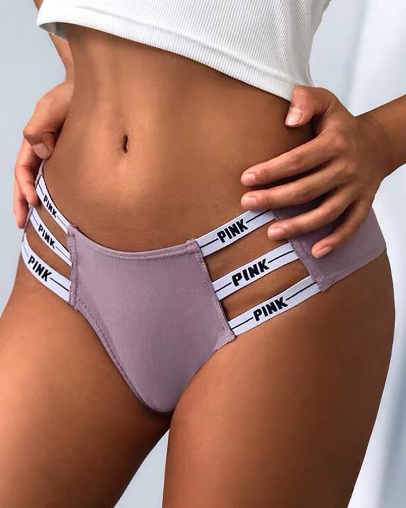 

Letter Print Low Waist Skinny Panties, Light purple