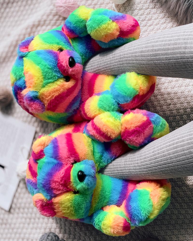 

Colorful Teddy Bear Slippers, Multicolor