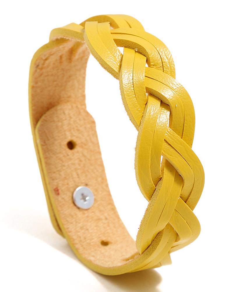 

1pc Braided PU Leather Bracelet, Yellow