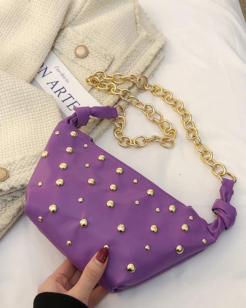 

Studded Decor Chain Strap Shoulder Bag, Purple
