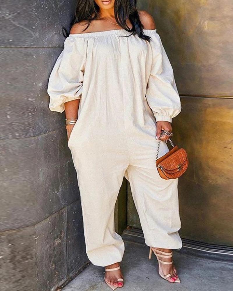 

Plus Size Off Shoulder Casual Jumpsuit, White