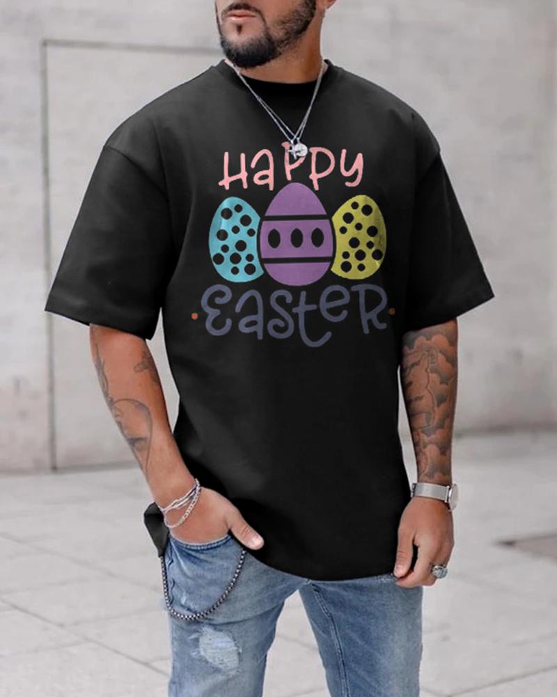 

Easter Day Multicolor Egg Print Short Sleeve T-shirt, Black
