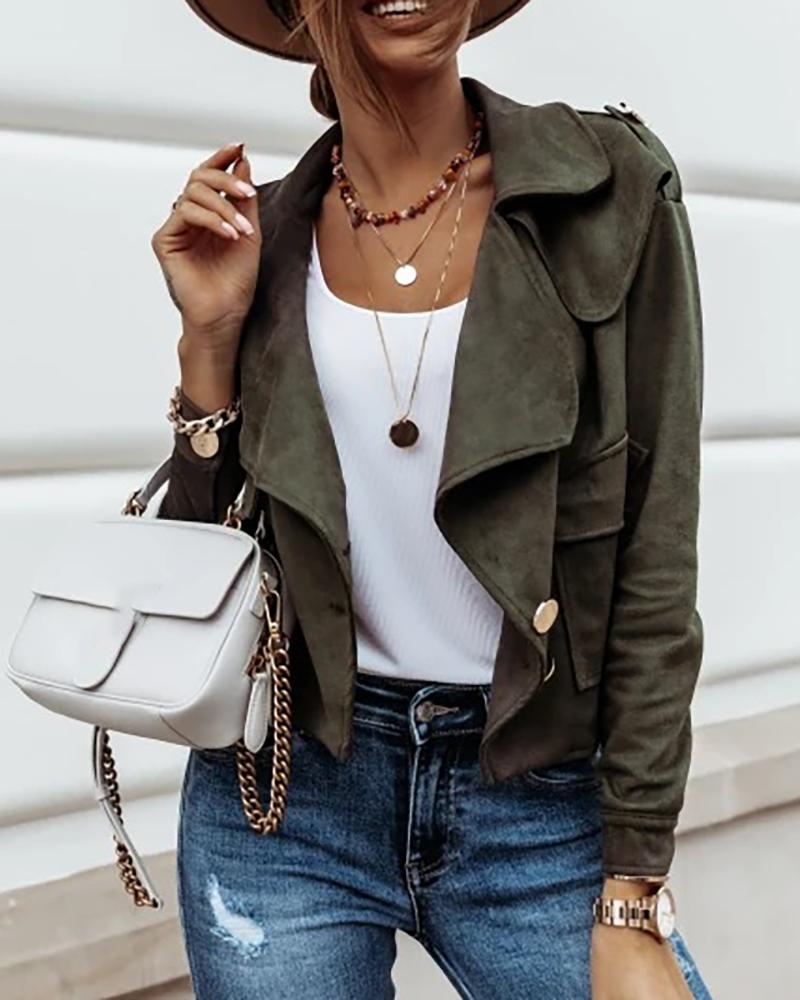 

Buttoned Pocket Design Long Sleeve Jacket, Army green