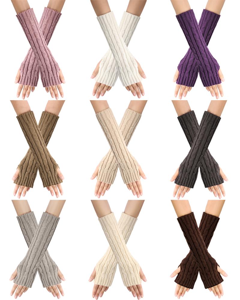 

1Pair Warm Cable Knit Fingerless Gloves, Khaki