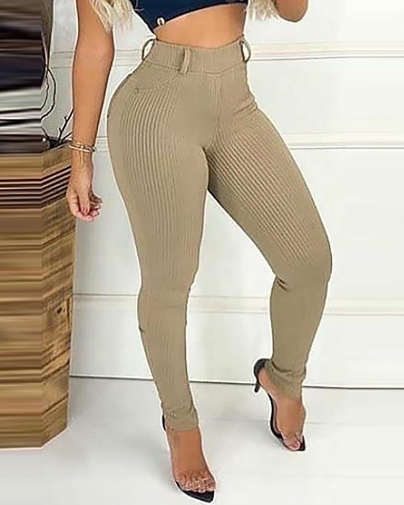 

Plain High Waist Skinny Pants, Khaki