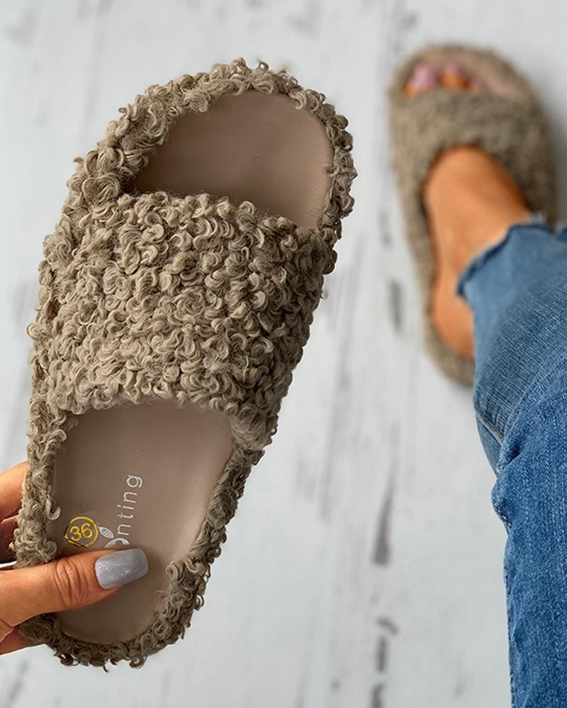 

Fluffy Toe Post Casual Slipper, Coffee