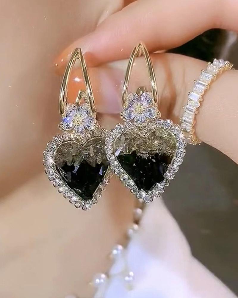 

1Pair Valentine's Day Rhinestone Heart Shaped Drop Earrings, Silver