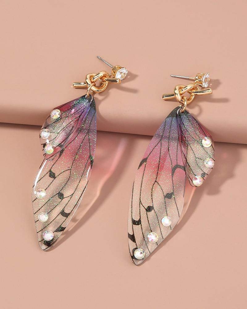 

1Pair Rhinestone Butterfly Shaped Drop Earrings, Purple