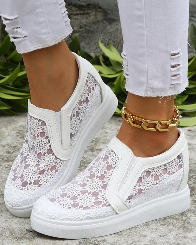 

Contrast Lace Hidden Wedge Wedding Bridal Sneakers, White