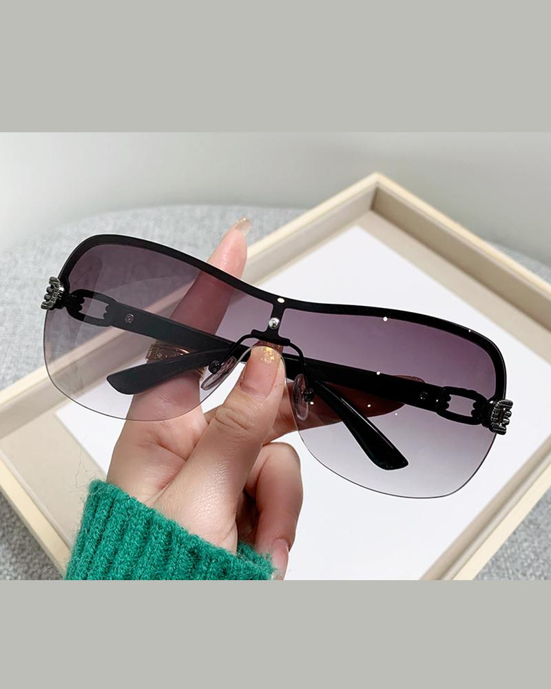 

1Pair Gradient Half Frame Fashionable Square Sunglasses, Gray