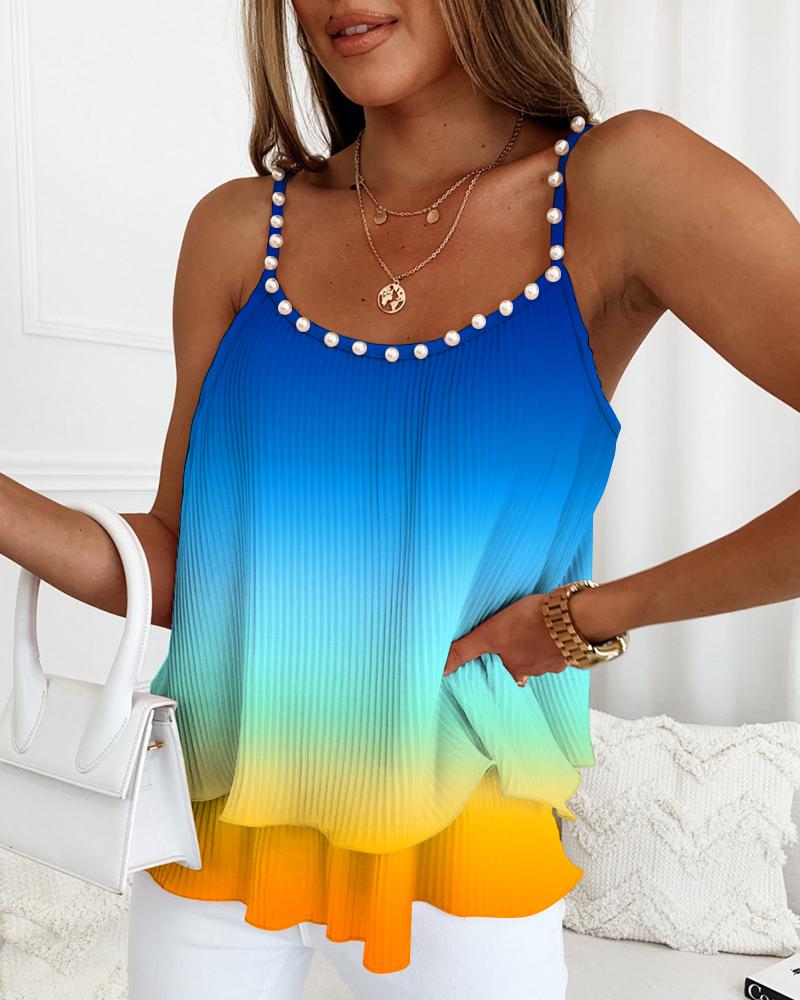 

Ombre Pearls Decor Layered Flowy Cami Top, Blue