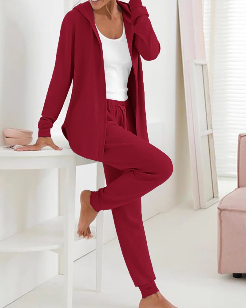 

Long Sleeve Hooded Top & Drawstring Pants Set, Red