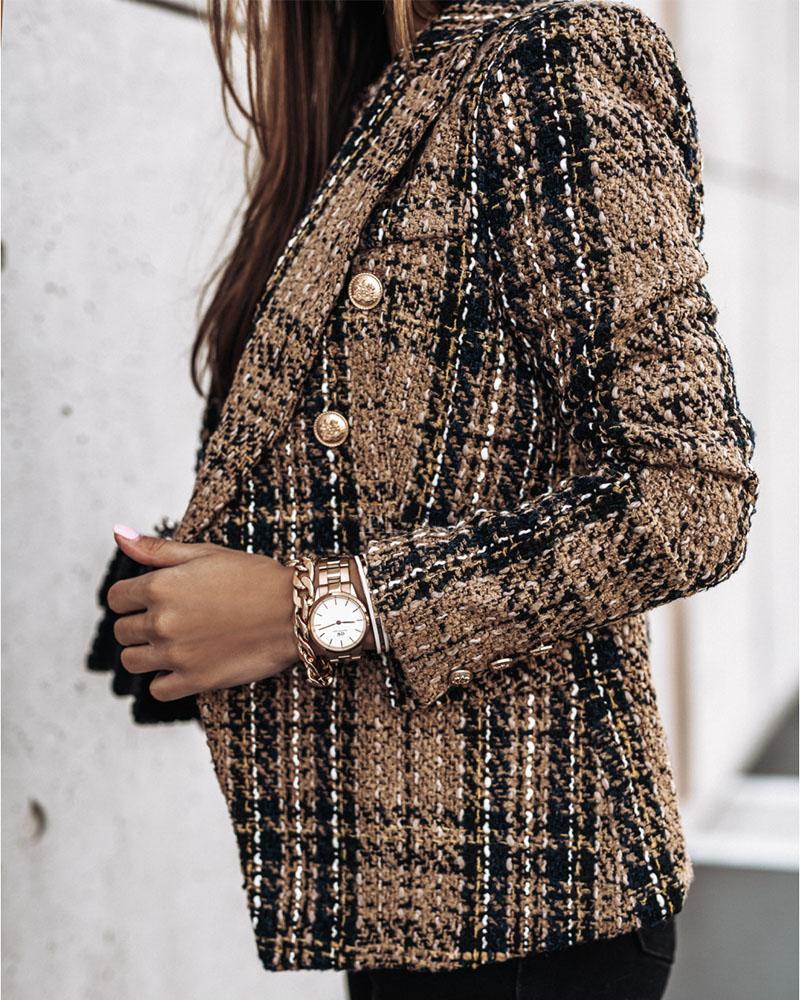 

Tweed Double Breasted Blazer Coat, Apricot