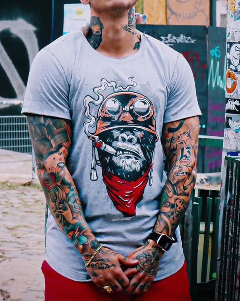 

Creative Orangutan Print Short Sleeve T-shirt, White