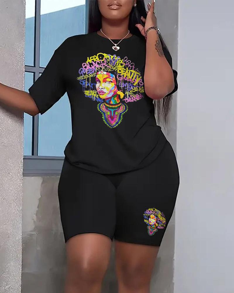 

Afro Black Queen Print Casual Top & Shorts Set