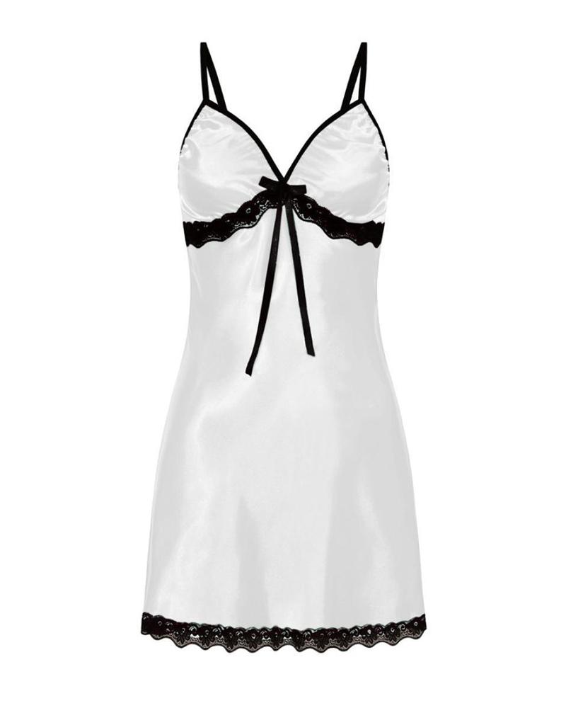 

Spaghetti Strap Contrast Lace Nightdress, White