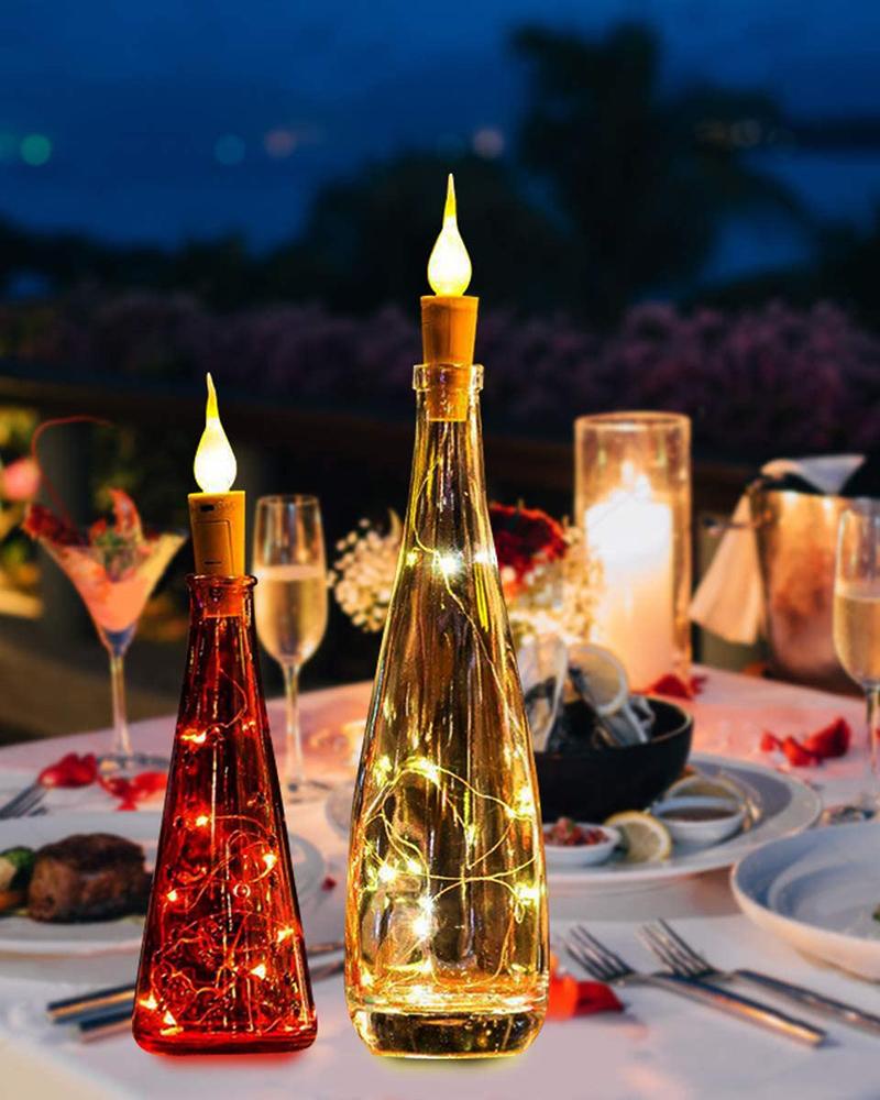 

Wine Bottle Lights  20 LED String Lights with Candle Flame Starry Fairy Lights for Party,Christmas,Halloween,Wedding,Indoor Decoration, Style1