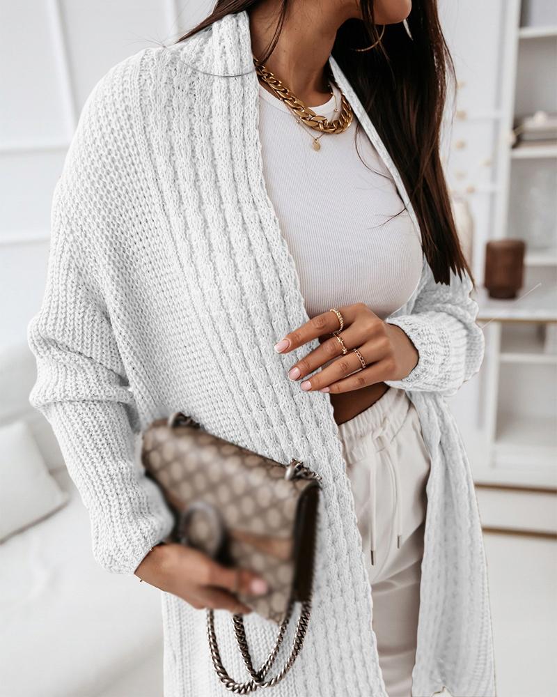 

Open Front Cable Knit Longline Cardigan, White
