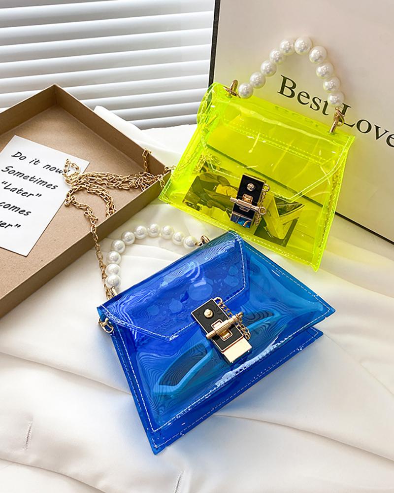 

Clear Beaded Lock Decor Chain Bag, Yellow